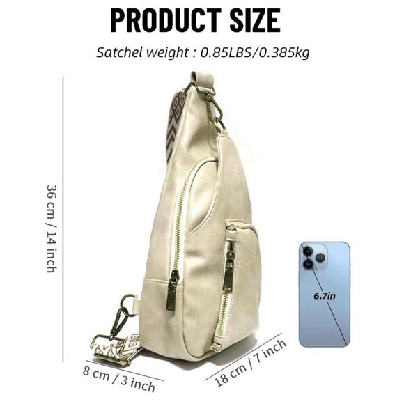 Ladies Western Boho Beige Leather Sling Bag Purse Adjustable Strap Brand New - Picture 6 of 7